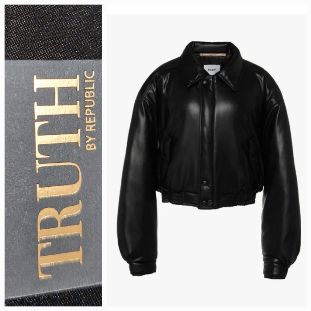 TRUTH by Republic black Faux leather puffer jacket